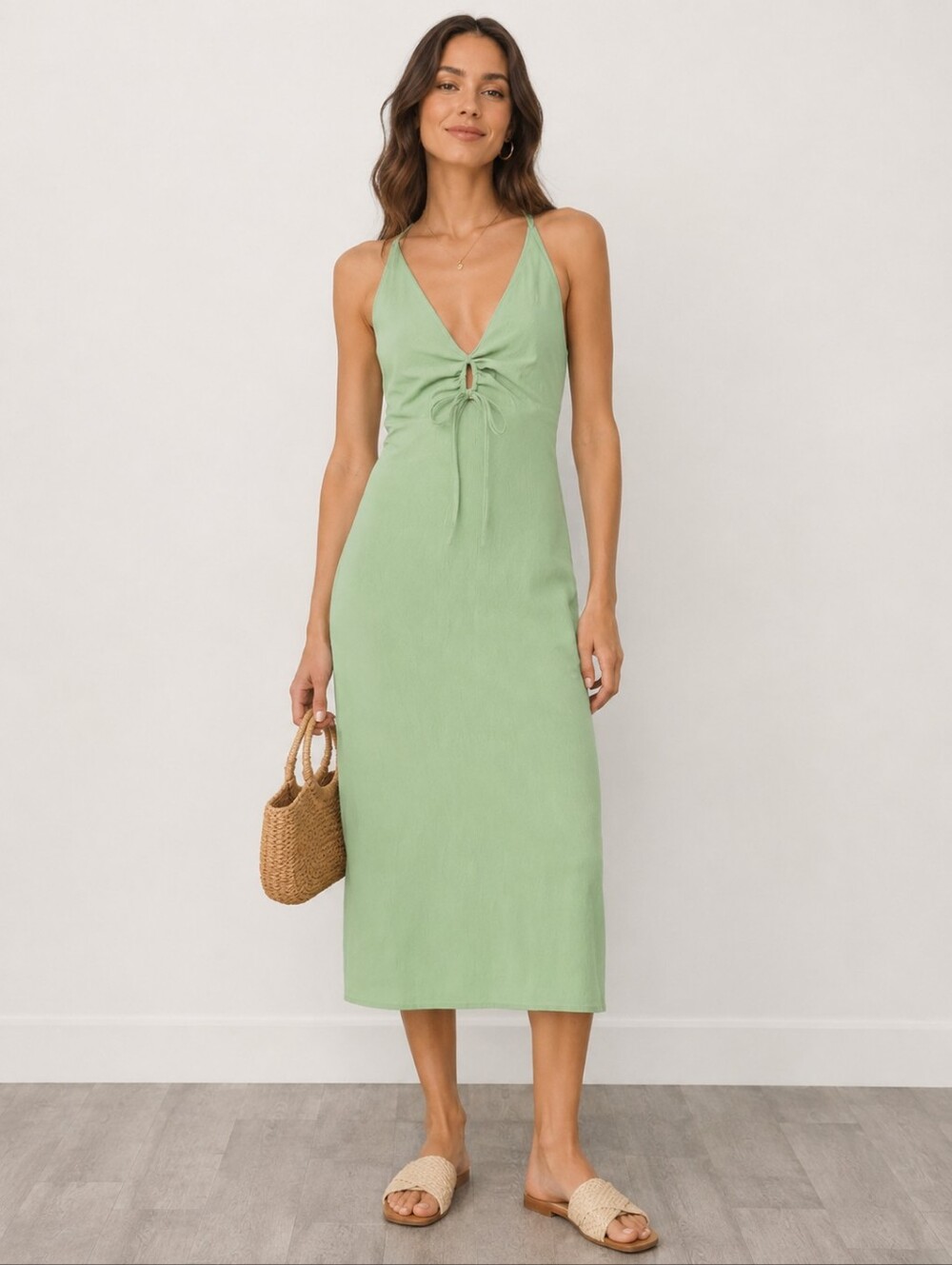 Abercrombie & Fitch Sage Green Halter Keyhole Midi Dress Size Large Petite